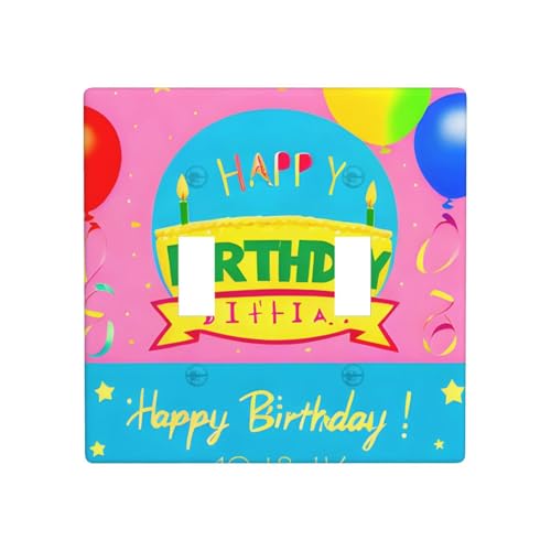 Phayah Dekorative Wandplattenabdeckung "Happy Birthday", Ballonmuster, Doppel-Kippschalter, 11,4 x 11,4 cm Phayah Dekorative Wandplattenabdeckung "Happy Birthday", Ballonmuster, Doppel-Kippschalter, 11,4 x 11,4 cm von PHAYAH