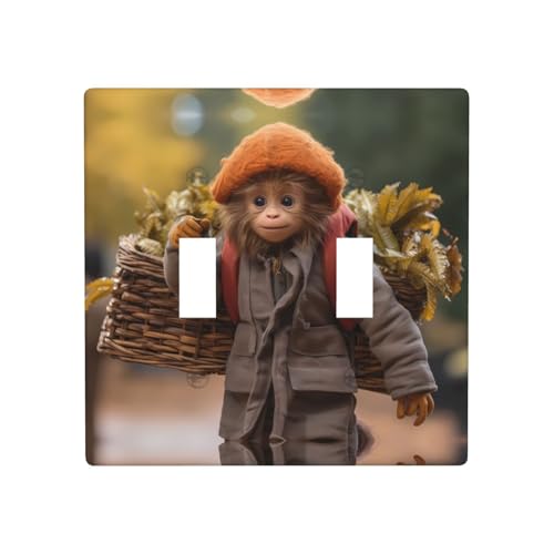 Phayah Dekorative Wandplattenabdeckung mit Affenmuster, Doppel-Kippschalter, 11,4 x 11,4 cm von PHAYAH