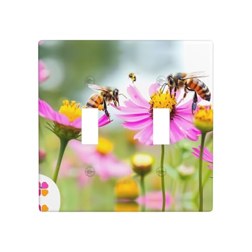 Phayah Diligent Lichtschalterplatten mit Doppel-Kippschalter, Bienenmuster, dekorativ, für Badezimmer, Schlafzimmer, Küche, 11,4 x 11,4 cm Phayah Diligent Lichtschalterplatten mit Doppel-Kippschalter, Bienenmuster, dekorativ, für Badezimmer, Schlafzimmer, Küche, 11,4 x 11,4 cm von PHAYAH