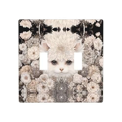 Phayah Doppel-Kippschalter mit Blumen-Katzenmuster, dekorative Abdeckung für Badezimmer, Schlafzimmer, Küche, 11,4 x 11,4 cm Phayah Doppel-Kippschalter mit Blumen-Katzenmuster, dekorative Abdeckung für Badezimmer, Schlafzimmer, Küche, 11,4 x 11,4 cm von PHAYAH