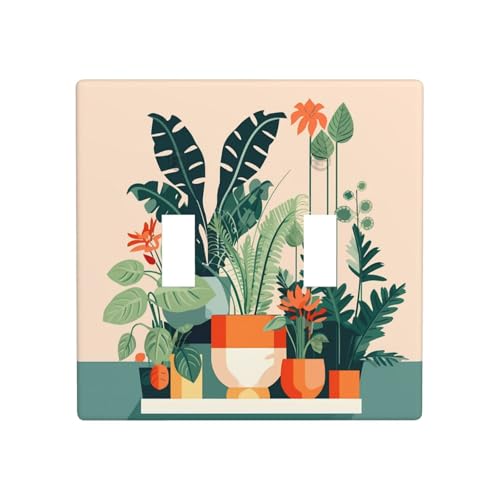Phayah Doppel-Kippschalter mit Cartoon-Motiv, klein, grünes Pflanzenmuster, dekorative Abdeckung für Badezimmer, Schlafzimmer, Küche, 11,4 x 11,4 cm Phayah Doppel-Kippschalter mit Cartoon-Motiv, klein, grünes Pflanzenmuster, dekorative Abdeckung für Badezimmer, Schlafzimmer, Küche, 11,4 x 11,4 cm von PHAYAH