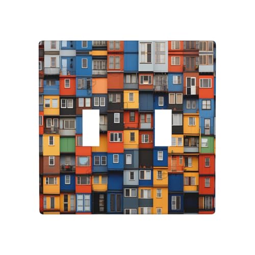 Phayah Doppel-Kippschalter mit Container-Haus-Muster, dekorative Auslassabdeckungen für Badezimmer, Schlafzimmer, Küche, 11,4 x 11,4 cm Phayah Doppel-Kippschalter mit Container-Haus-Muster, dekorative Auslassabdeckungen für Badezimmer, Schlafzimmer, Küche, 11,4 x 11,4 cm von PHAYAH
