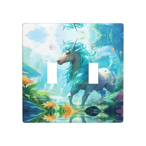 Phayah Doppel-Kippschalter mit Einhorn-Muster, für Badezimmer, Schlafzimmer, Küche, 11,4 x 11,4 cm, Eisblau Phayah Doppel-Kippschalter mit Einhorn-Muster, für Badezimmer, Schlafzimmer, Küche, 11,4 x 11,4 cm, Eisblau von PHAYAH