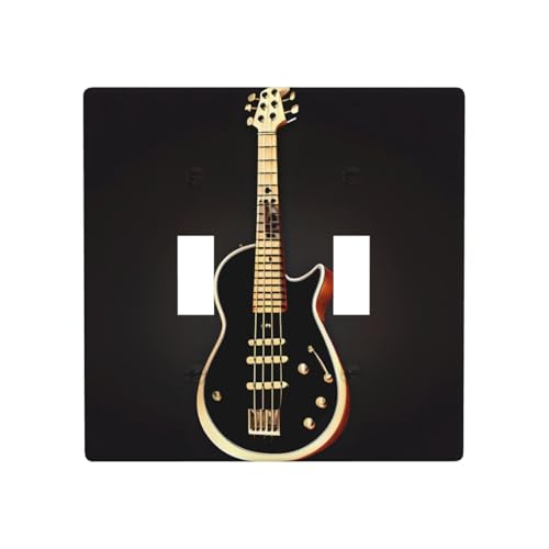 Phayah Doppel-Kippschalter mit Gitarrenmuster, dekorative Abdeckungen für Badezimmer, Schlafzimmer, Küche, 11,4 x 11,4 cm, Schwarz Phayah Doppel-Kippschalter mit Gitarrenmuster, dekorative Abdeckungen für Badezimmer, Schlafzimmer, Küche, 11,4 x 11,4 cm, Schwarz von PHAYAH
