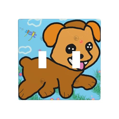 Phayah Doppel-Kippschalter mit Lauf-Cartoon-Hunde-Muster, dekorative Abdeckung für Badezimmer, Schlafzimmer, Küche, 11,4 x 11,4 cm Phayah Doppel-Kippschalter mit Lauf-Cartoon-Hunde-Muster, dekorative Abdeckung für Badezimmer, Schlafzimmer, Küche, 11,4 x 11,4 cm von PHAYAH