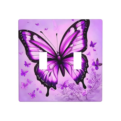 Phayah Doppel-Kippschalter mit Schmetterlingsmuster, dekorative Abdeckung für Badezimmer, Schlafzimmer, Küche, 11,4 x 11,4 cm, Violett Phayah Doppel-Kippschalter mit Schmetterlingsmuster, dekorative Abdeckung für Badezimmer, Schlafzimmer, Küche, 11,4 x 11,4 cm, Violett von PHAYAH