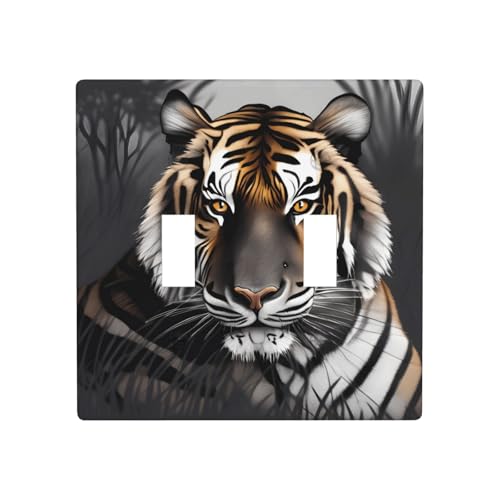Phayah Doppel-Kippschalter mit Tiger at Rest Muster, dekorative Abdeckung für Badezimmer, Schlafzimmer, Küche, 11,4 x 11,4 cm von PHAYAH