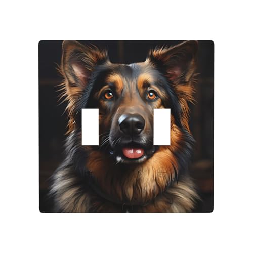 Phayah Doppel-Kippschalter mit deutschem Schäferhund-Muster, dekorative Abdeckung für Badezimmer, Schlafzimmer, Küche, 11,4 x 11,4 cm von PHAYAH