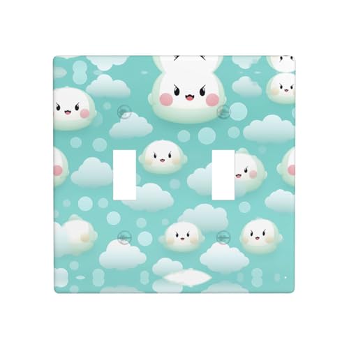 Phayah Doppel-Kippschalter mit schönem weißen Wolkenmuster, dekorative Abdeckung für Badezimmer, Schlafzimmer, Küche, 11,4 x 11,4 cm Phayah Doppel-Kippschalter mit schönem weißen Wolkenmuster, dekorative Abdeckung für Badezimmer, Schlafzimmer, Küche, 11,4 x 11,4 cm von PHAYAH