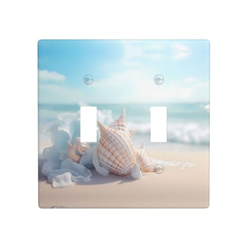 Phayah Doppel-Kippschalterplatte mit Conch On The Beach-Muster, dekorative Abdeckung für Badezimmer, Schlafzimmer, Küche, 11,4 x 11,4 cm von PHAYAH