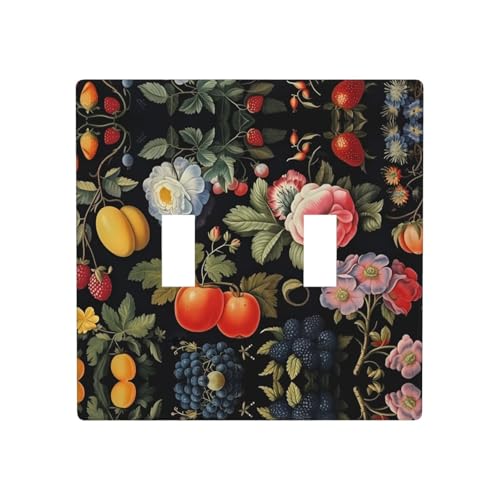 Phayah Doppel-Kippschalterplatten mit Blumen- und Beerenmuster, dekorativ für Badezimmer, Schlafzimmer, Küche, 11,4 x 11,4 cm Phayah Doppel-Kippschalterplatten mit Blumen- und Beerenmuster, dekorativ für Badezimmer, Schlafzimmer, Küche, 11,4 x 11,4 cm von PHAYAH