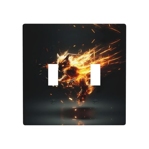 Phayah Doppel-Kippschalterplatten mit Flaming-Fuchsmuster, dekorativ für Badezimmer, Schlafzimmer, Küche, 11,4 x 11,4 cm Phayah Doppel-Kippschalterplatten mit Flaming-Fuchsmuster, dekorativ für Badezimmer, Schlafzimmer, Küche, 11,4 x 11,4 cm von PHAYAH