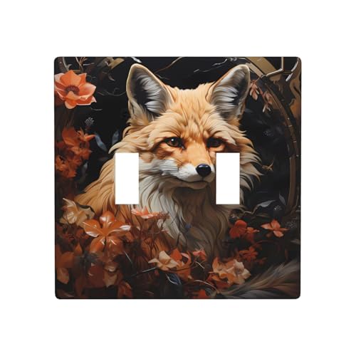 Phayah Doppel-Kippschalterplatten mit Fuchs- und Blumenmuster, dekorativ für Badezimmer, Schlafzimmer, Küche, 11,4 x 11,4 cm Phayah Doppel-Kippschalterplatten mit Fuchs- und Blumenmuster, dekorativ für Badezimmer, Schlafzimmer, Küche, 11,4 x 11,4 cm von PHAYAH