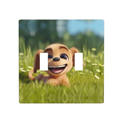 Phayah Doppel-Kippschalterplatten mit Hunde-im-Gras-Muster, dekorative Abdeckung für Badezimmer, Schlafzimmer, Küche, 11,4 x 11,4 cm Phayah Doppel-Kippschalterplatten mit Hunde-im-Gras-Muster, dekorative Abdeckung für Badezimmer, Schlafzimmer, Küche, 11,4 x 11,4 cm von PHAYAH