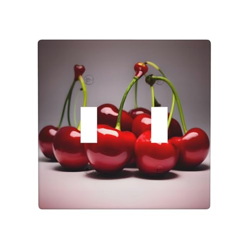 Phayah Doppel-Kippschalterplatten mit chilenischem Kirschenmuster, dekorativ für Badezimmer, Schlafzimmer, Küche, 11,4 x 11,4 cm Phayah Doppel-Kippschalterplatten mit chilenischem Kirschenmuster, dekorativ für Badezimmer, Schlafzimmer, Küche, 11,4 x 11,4 cm von PHAYAH