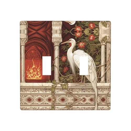 Phayah Doppel-Kippschalterplatten mit flammendem weißen Storch-Muster, dekorative Abdeckung für Badezimmer, Schlafzimmer, Küche, 11,4 x 11,4 cm Phayah Doppel-Kippschalterplatten mit flammendem weißen Storch-Muster, dekorative Abdeckung für Badezimmer, Schlafzimmer, Küche, 11,4 x 11,4 cm von PHAYAH
