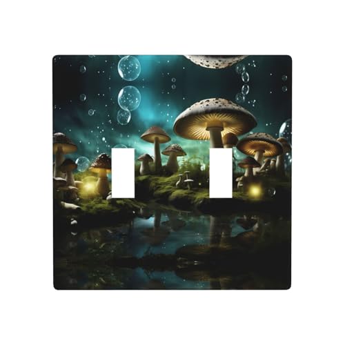 Phayah Doppel-Wechselschalter mit Elfen-Pilz-Wald-Muster, dekorative Abdeckung für Badezimmer, Schlafzimmer, Küche, 11,4 x 11,4 cm von PHAYAH