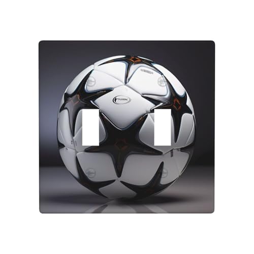 Phayah Doppel-Wechselschalter mit Fußball-Muster, dekorative Abdeckung für Badezimmer, Schlafzimmer, Küche, 11,4 x 11,4 cm, Schwarz und Weiß von PHAYAH