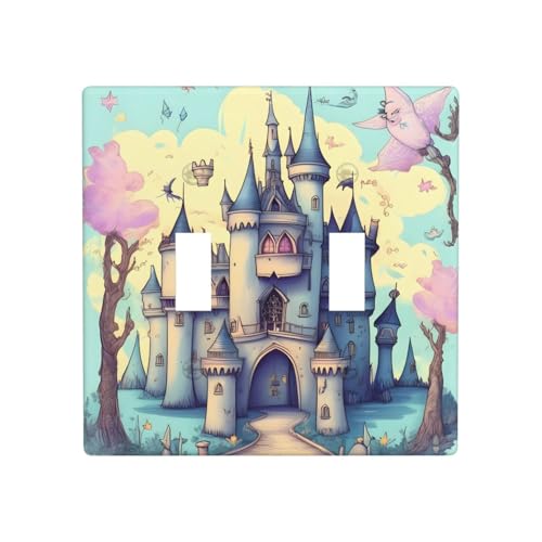 Phayah Doppel-Wechselschalter mit Märchenschloss-Muster, dekorative Abdeckung für Badezimmer, Schlafzimmer, Küche, 11,4 x 11,4 cm Phayah Doppel-Wechselschalter mit Märchenschloss-Muster, dekorative Abdeckung für Badezimmer, Schlafzimmer, Küche, 11,4 x 11,4 cm von PHAYAH