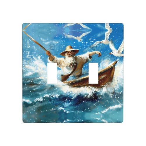 Phayah Doppel-Wechselschalterplatten mit Fischer-im-Meer-Muster, dekorativ für Badezimmer, Schlafzimmer, Küche, 11,4 x 11,4 cm Phayah Doppel-Wechselschalterplatten mit Fischer-im-Meer-Muster, dekorativ für Badezimmer, Schlafzimmer, Küche, 11,4 x 11,4 cm von PHAYAH