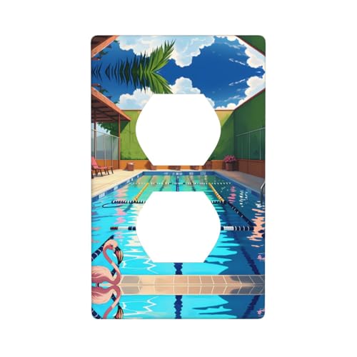 Phayah Duplex-Steckdosenwandplatte mit Flamingo- und Schwimmbad-Muster, Standardgröße, Polycarbonat, thermoplastische Doppelstecker-Abdeckungen Phayah Duplex-Steckdosenwandplatte mit Flamingo- und Schwimmbad-Muster, Standardgröße, Polycarbonat, thermoplastische Doppelstecker-Abdeckungen von PHAYAH