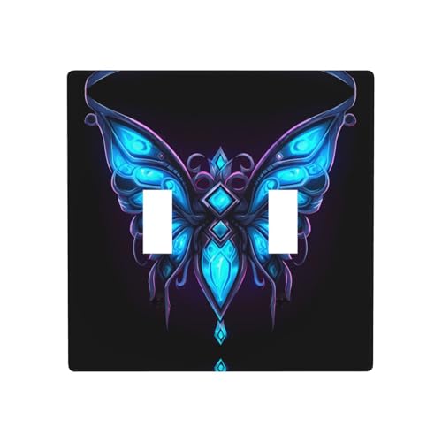 Phayah Fluoreszierendes Schmetterlingsmuster, Doppel-Kippschalter, Lichtschalter-Abdeckungen, dekorativ für Badezimmer, Schlafzimmer, Küche, 11,4 x 11,4 cm von PHAYAH