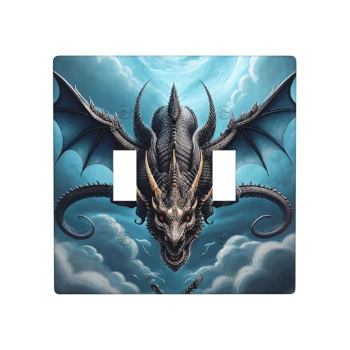 Phayah Lichtschalter-Abdeckplatten mit fliegendem Drachenmuster, dekorative Wandplatte, Doppel-Kippschalter, Lichtschalter-Abdeckung von PHAYAH