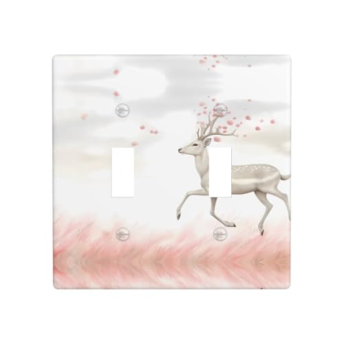Phayah Lichtschalterplatten mit Doppel-Kippschalter, phantomweiß, Hirschmuster, dekorativ, für Badezimmer, Schlafzimmer, Küche, 11,4 x 11,4 cm Phayah Lichtschalterplatten mit Doppel-Kippschalter, phantomweiß, Hirschmuster, dekorativ, für Badezimmer, Schlafzimmer, Küche, 11,4 x 11,4 cm von PHAYAH