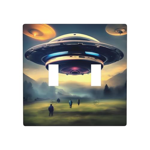Phayah Lichtschalterplatten mit Luftschiff-Landungsmuster, doppelt, dekorativ, für Badezimmer, Schlafzimmer, Küche, 11,4 x 11,4 cm Phayah Lichtschalterplatten mit Luftschiff-Landungsmuster, doppelt, dekorativ, für Badezimmer, Schlafzimmer, Küche, 11,4 x 11,4 cm von PHAYAH
