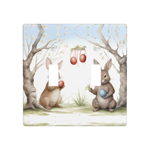 Phayah Lichtschalterplatten mit buntem Eierhasen-Muster, doppelt, dekorativ, für Badezimmer, Schlafzimmer, Küche, 11,4 x 11,4 cm Phayah Lichtschalterplatten mit buntem Eierhasen-Muster, doppelt, dekorativ, für Badezimmer, Schlafzimmer, Küche, 11,4 x 11,4 cm von PHAYAH