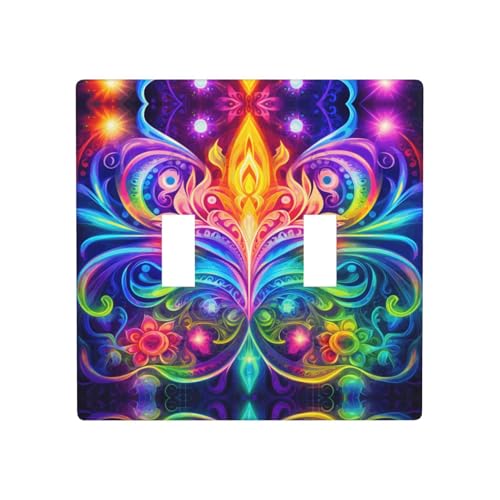 Phayah Lichtschalterplatten mit buntem Flügelmuster, doppelt, dekorativ, für Badezimmer, Schlafzimmer, Küche, 11,4 x 11,4 cm Phayah Lichtschalterplatten mit buntem Flügelmuster, doppelt, dekorativ, für Badezimmer, Schlafzimmer, Küche, 11,4 x 11,4 cm von PHAYAH
