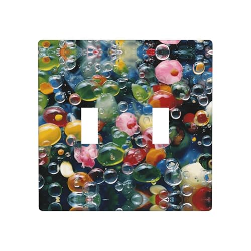 Phayah Lichtschalterplatten mit buntem Seifenblasen-Muster, doppelt, dekorativ, für Badezimmer, Schlafzimmer, Küche, 11,4 x 11,4 cm Phayah Lichtschalterplatten mit buntem Seifenblasen-Muster, doppelt, dekorativ, für Badezimmer, Schlafzimmer, Küche, 11,4 x 11,4 cm von PHAYAH