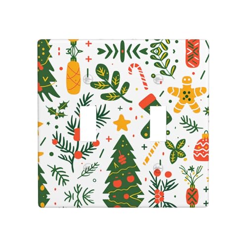 Phayah Lichtschalterplatten mit buntem Tannenbaumkranz-Muster, Doppel-Kippschalter, dekorative Steckdosenabdeckungen, für Badezimmer, Schlafzimmer, Küche, 11,4 x 11,4 cm von PHAYAH