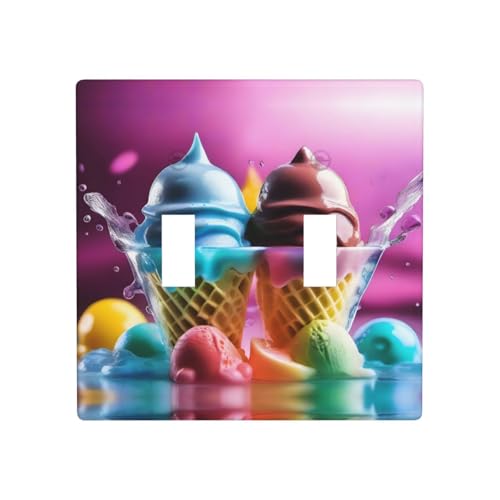 Phayah Lichtschalterplatten mit coolem Eiscreme-Muster, doppelt, dekorativ, für Badezimmer, Schlafzimmer, Küche, 11,4 x 11,4 cm Phayah Lichtschalterplatten mit coolem Eiscreme-Muster, doppelt, dekorativ, für Badezimmer, Schlafzimmer, Küche, 11,4 x 11,4 cm von PHAYAH