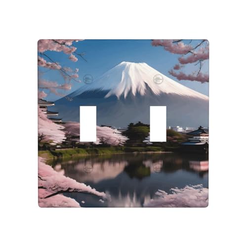 Phayah Mt. Fuji im Frühjahrsmuster, Doppel-Kippschalterplatten, Steckdosenabdeckungen, dekorativ für Badezimmer, Schlafzimmer, Küche, 11,4 x 11,4 cm Phayah Mt. Fuji im Frühjahrsmuster, Doppel-Kippschalterplatten, Steckdosenabdeckungen, dekorativ für Badezimmer, Schlafzimmer, Küche, 11,4 x 11,4 cm von PHAYAH