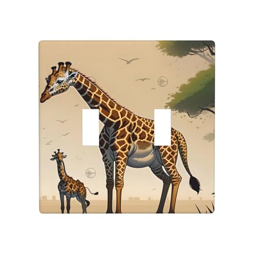 Phayah Mutter und Kind Giraffenmuster, Doppel-Kippschalter, Lichtschalterplatten, Steckdosenabdeckungen, dekorativ für Badezimmer, Schlafzimmer, Küche, 11,4 x 11,4 cm Phayah Mutter und Kind Giraffenmuster, Doppel-Kippschalter, Lichtschalterplatten, Steckdosenabdeckungen, dekorativ für Badezimmer, Schlafzimmer, Küche, 11,4 x 11,4 cm von PHAYAH