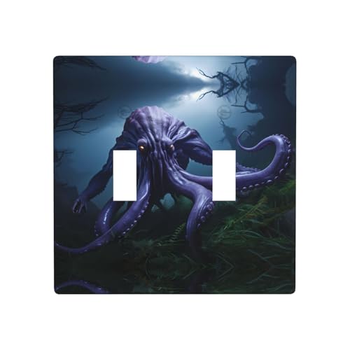 Phayah Octopus im Grasmuster, Doppel-Kippschalter, Lichtschalterplatten, Steckdosenabdeckungen, dekorativ für Badezimmer, Schlafzimmer, Küche, 11,4 x 11,4 cm Phayah Octopus im Grasmuster, Doppel-Kippschalter, Lichtschalterplatten, Steckdosenabdeckungen, dekorativ für Badezimmer, Schlafzimmer, Küche, 11,4 x 11,4 cm von PHAYAH