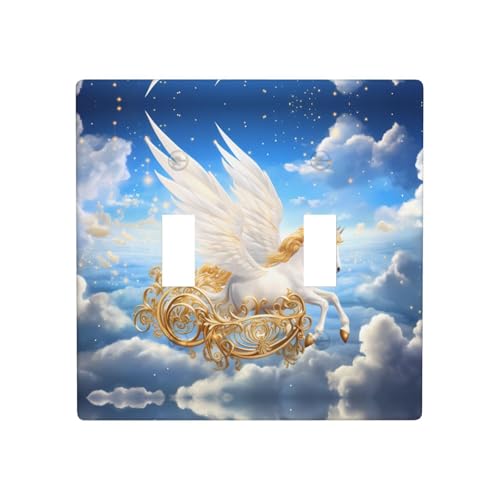 Phayah Pegasus Lichtschalterplatten mit Doppel-Kippschalter, dekorativ, für Badezimmer, Schlafzimmer, Küche, 11,4 x 11,4 cm Phayah Pegasus Lichtschalterplatten mit Doppel-Kippschalter, dekorativ, für Badezimmer, Schlafzimmer, Küche, 11,4 x 11,4 cm von PHAYAH