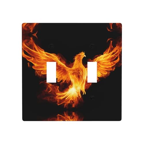 Phayah Phoenix Lichtschalterplatten mit Doppel-Kippschalter, dekorativ für Badezimmer, Schlafzimmer, Küche, 11,4 x 11,4 cm Phayah Phoenix Lichtschalterplatten mit Doppel-Kippschalter, dekorativ für Badezimmer, Schlafzimmer, Küche, 11,4 x 11,4 cm von PHAYAH