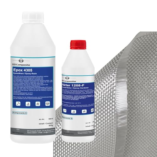 Epoxidharz 750g plus 1m² Glasfilamentgewebe 390g/m² Leinwand leicht formbares Gewebe zum Laminieren und Reparieren gute Haftung hohe Klebkraft von PHD