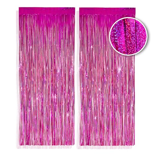 PHENO FLAGS 2 Stück Pinker Lametta Vorhang, 1x2,5m - Glitzernde Silvester-Deko im Funkelnden Metallic-Look, Lametta Girlande für Ihre Party von PHENO FLAGS