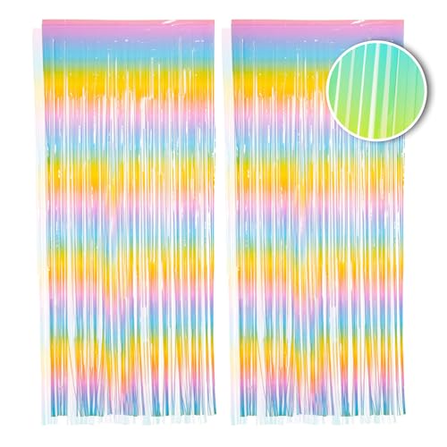 PHENO FLAGS 2 Stück Regenbogen Lametta Vorhang, 1x2,5m - Glitzernde Silvester-Deko im Funkelnden Metallic-Look, Lametta Girlande für Ihre Party von PHENO FLAGS