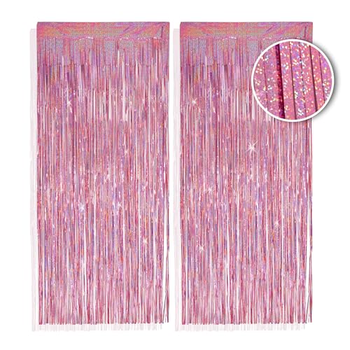 PHENO FLAGS 2 Stück Rosa Lametta Vorhang, 1x2,5m - Glitzernde Silvester-Deko im Funkelnden Metallic-Look, Lametta Girlande für Ihre Party von PHENO FLAGS
