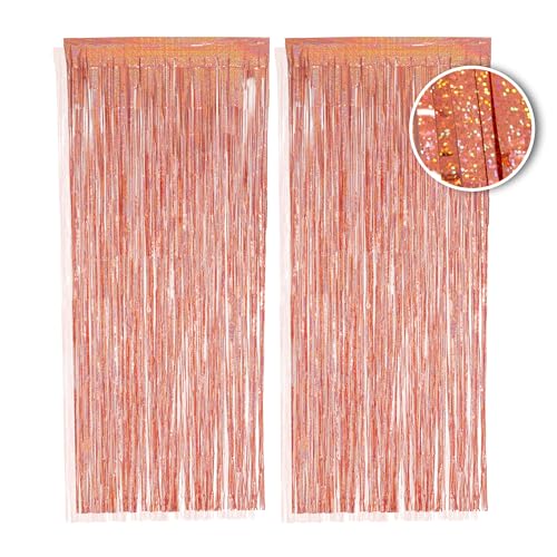 PHENO FLAGS 2 Stück Rosegold Lametta Vorhang, 1x2,5m - Glitzernde Silvester-Deko im Funkelnden Metallic-Look, Lametta Girlande für Ihre Party von PHENO FLAGS