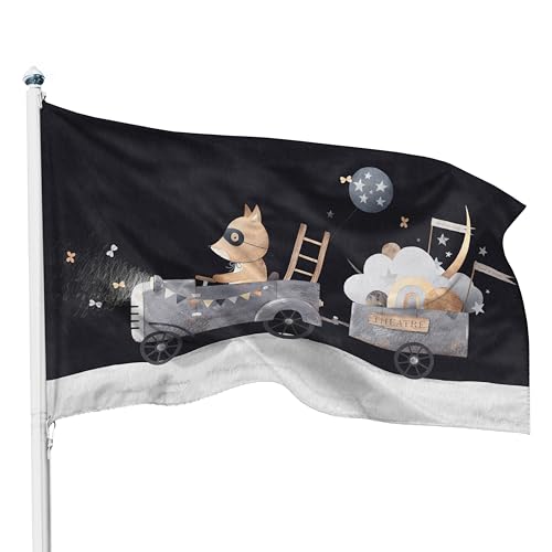 PHENO FLAGS Gute Nacht Flagge für Kinder - 60x90 cm - Einzigartiges Motiv mit süßem Fuchs und Mond, Hochwertige Kinder-Fahne fürs Kinderzimmer oder den Spielturm mit Metallösen & Doppelnaht von PHENO FLAGS