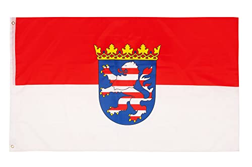 PHENO FLAGS Hessen Flagge - Bundeslandfahne mit Messing-Ösen - 90 x 150 cm - Wetterfeste Fahnen für Fahnenmast - 100% Polyester von PHENO FLAGS