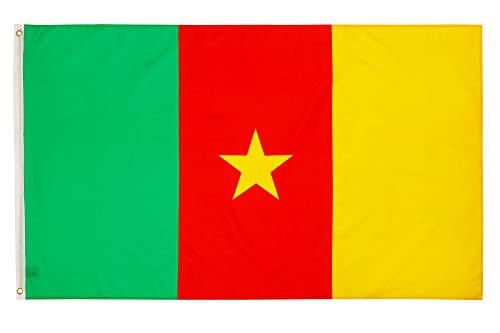 PHENO FLAGS Kamerun Flagge - Kamerunfahne 90x150 cm mit Messing-Ösen - Wetterfeste Nationalflagge für Fahnenmast - 100% Polyester von PHENO FLAGS