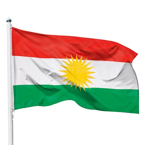 PHENO FLAGS Kurdistan Flagge 90x150cm - wetterbeständige Fahne mit Messingösen, 100% Polyester, robuste Doppelnaht & in lebendigen Farben - ideal für Flaggen-Liebhaber von PHENO FLAGS