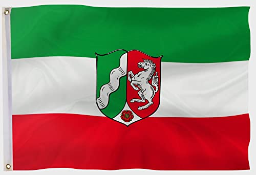 PHENO FLAGS Nordrhein-Westfahlen Flagge - Bundeslandfahne mit Messing-Ösen - 90 x 150 cm - Wetterfeste Fahnen für Fahnenmast - 100% Polyester von PHENO FLAGS