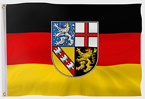 PHENO FLAGS Saarland Flagge - Bundeslandfahne mit Messing-Ösen - 90 x 150 cm - Wetterfeste Fahnen für Fahnenmast - 100% Polyester von PHENO FLAGS